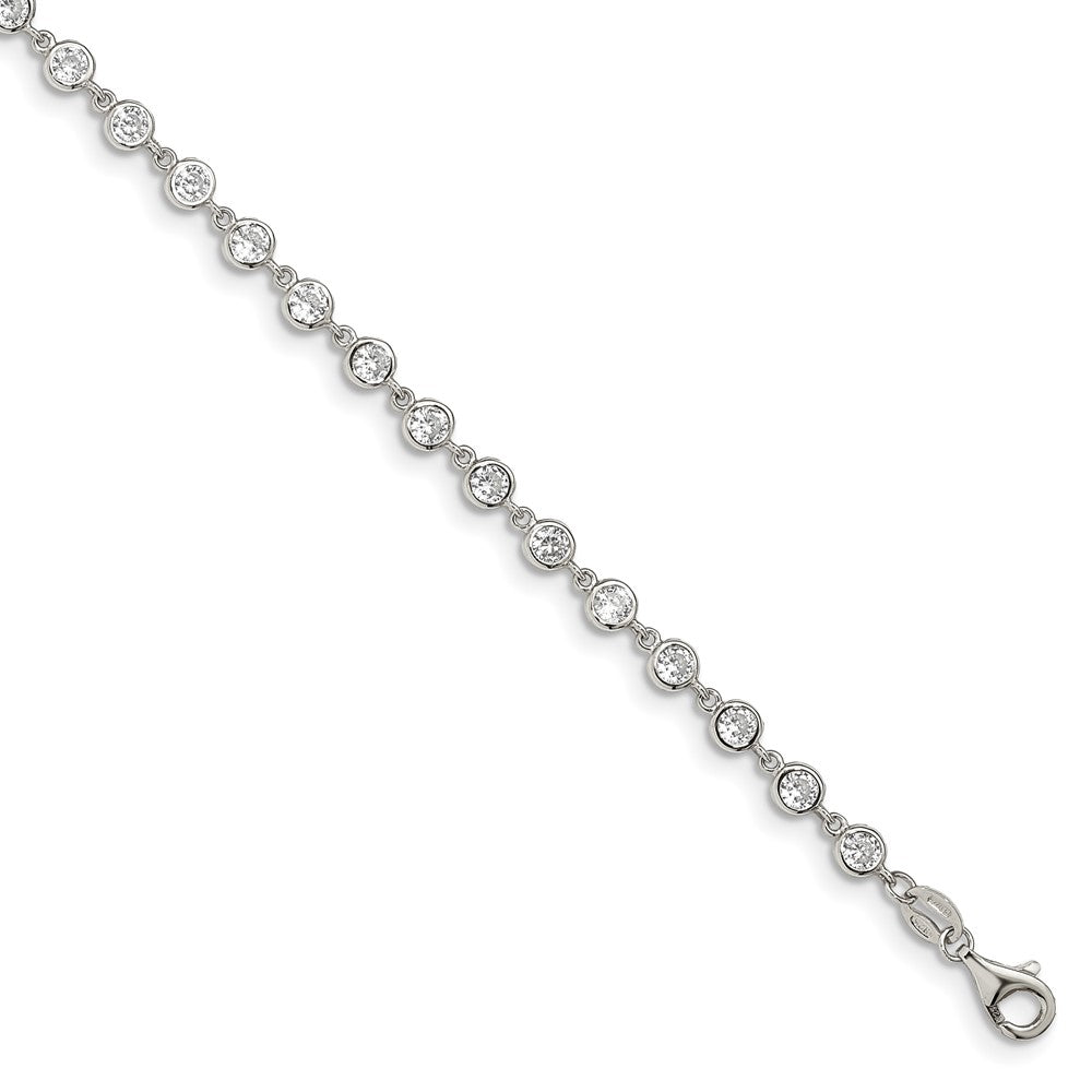 7 Inch Sterling Silver Rhodium-Plated W/ 1 In Ext. Cz Bracelet