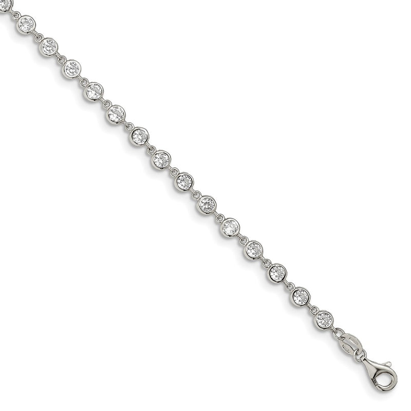 7 Inch Sterling Silver Rhodium-Plated W/ 1 In Ext. Cz Bracelet