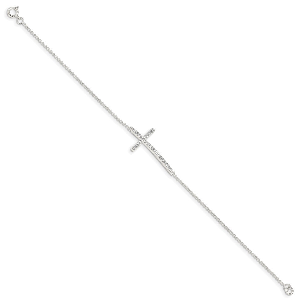 7 Inch Sterling Silver Cz Cross Bracelet