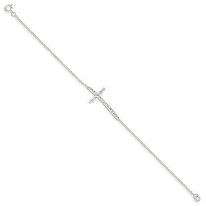 7 Inch Sterling Silver Cz Cross Bracelet