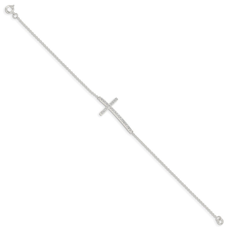 7 Inch Sterling Silver Cz Cross Bracelet