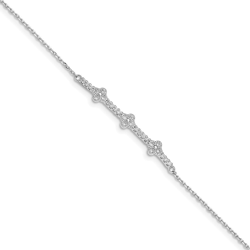 6 Inch Sterling Silver Rhodium Plated Cz W/ 1.25In Ext. Bracelet
