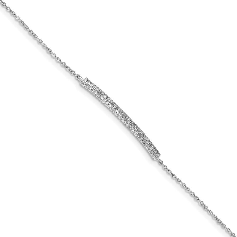 6.5 Inch Sterling Silver Rhodium-Plated 2-Row Pave Cz W/1In. Ext. Bracelet