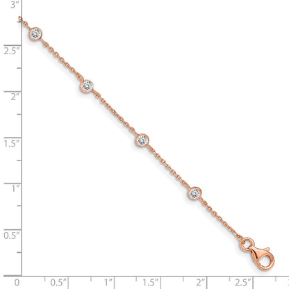 7 Inch Sterling Silver Rose-Tone W/ .75In Ext. Cz Heart Bracelet
