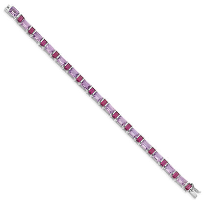7.5 Inch Sterling Silver Rhodium-Plated Amethyst And Rhodolite Bracelet
