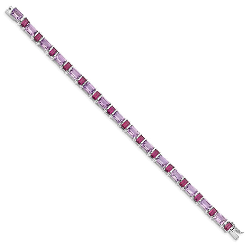 7.5 Inch Sterling Silver Rhodium-Plated Amethyst And Rhodolite Bracelet