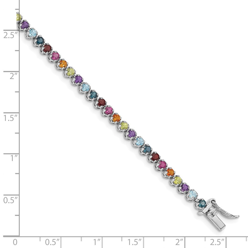 7.5 Inch Sterling Silver Rhodium-Plated Multi-Gemstone Tennis Bracelet