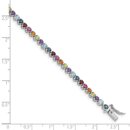 7.5 Inch Sterling Silver Rhodium-Plated Multi-Gemstone Tennis Bracelet