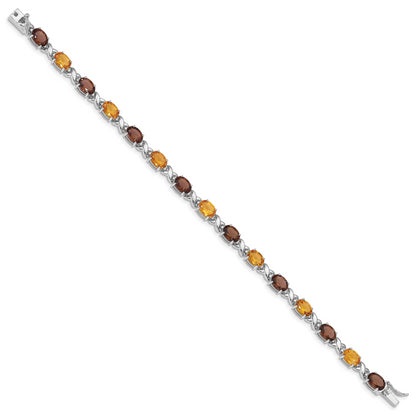 7.5 Inch Sterling Silver Rhod-Pltd Smoky Quartz/Citrine/Wh.Topaz Bracelet