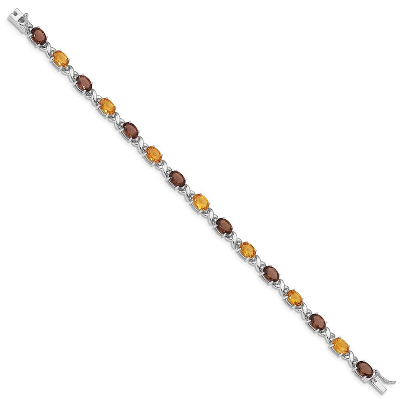 7.5 Inch Sterling Silver Rhod-Pltd Smoky Quartz/Citrine/Wh.Topaz Bracelet
