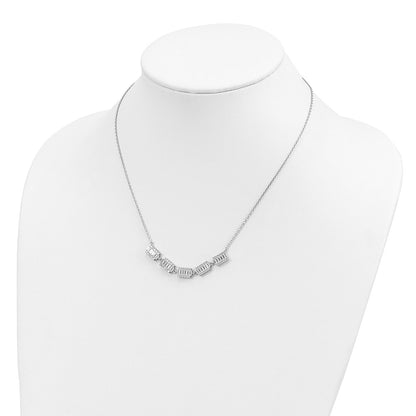 Sterling Silver Rhodium-Plated Baguette Cz Bars W/ 1In Ext. Necklace