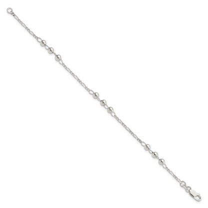 7 Inch Sterling Silver Diamond Cut Beaded Bracelet