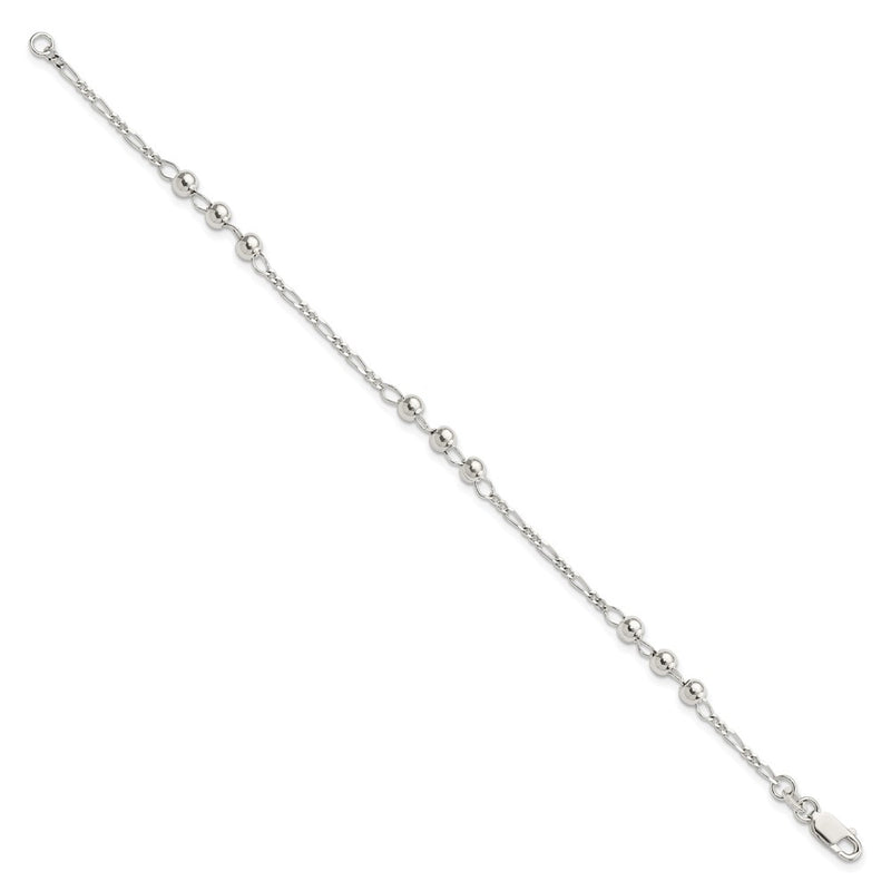 7 Inch Sterling Silver Diamond Cut Beaded Bracelet