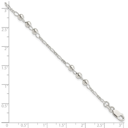 7 Inch Sterling Silver Diamond Cut Beaded Bracelet