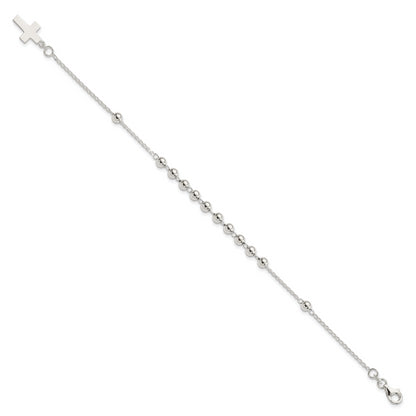 7.5 Inch Sterling Silver Beaded Cross Bracelet