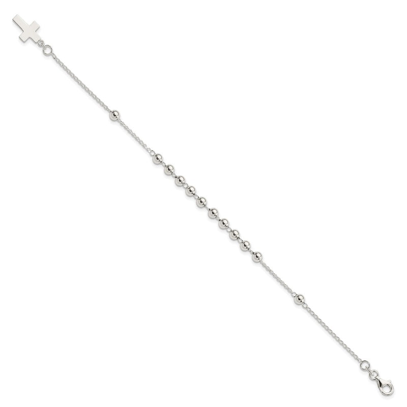 7.5 Inch Sterling Silver Beaded Cross Bracelet