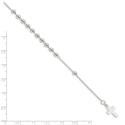 7.5 Inch Sterling Silver Beaded Cross Bracelet