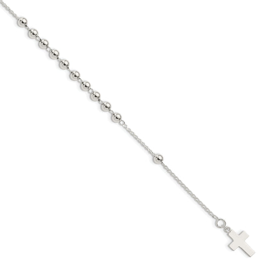 7.5 Inch Sterling Silver Beaded Cross Bracelet
