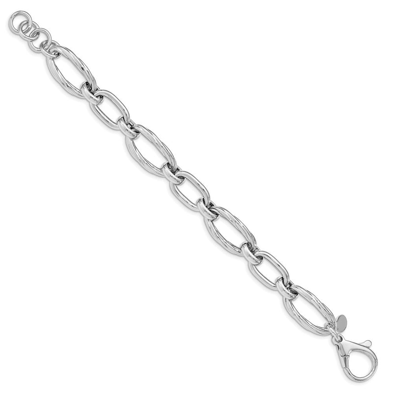 8 Inch Sterling Silver Rhodium Plated Polished Link Bracelet