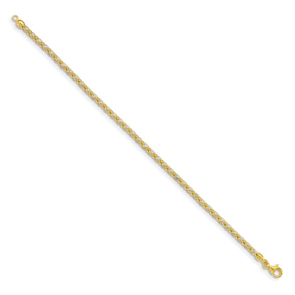 7.25 Inch Sterling Silver Gold-Tone Enclosed Cz Chain Bracelet