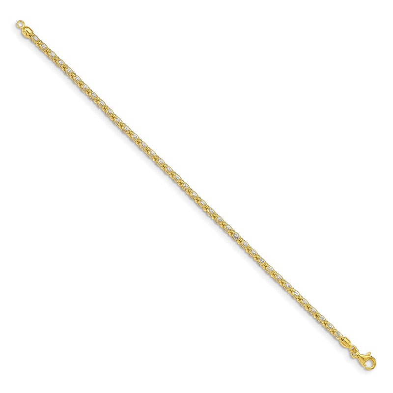 7.25 Inch Sterling Silver Gold-Tone Enclosed Cz Chain Bracelet