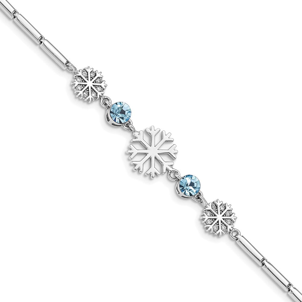 6.5 Inch Sterling Silver Rh-Plated Crystal Snowflake W/1In Ext Bracelet