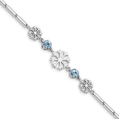 6.5 Inch Sterling Silver Rh-Plated Crystal Snowflake W/1In Ext Bracelet