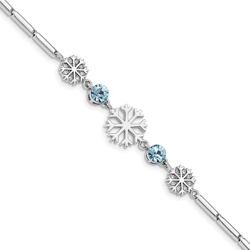 6.5 Inch Sterling Silver Rh-Plated Crystal Snowflake W/1In Ext Bracelet