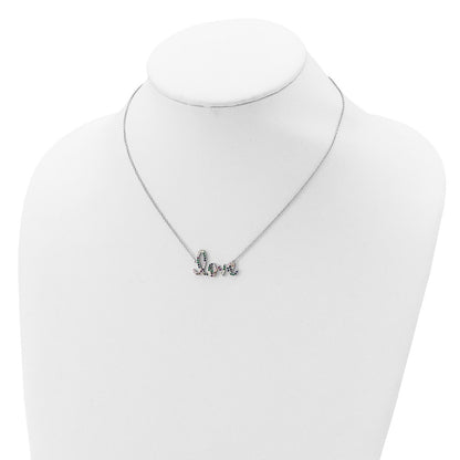 Sterling Silver Prizma Rhodium-Plated 16 Inch Colorful Cz Love Necklace With 2 Extender