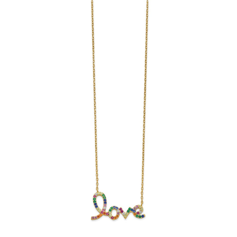 Sterling Silver Prizma Gold-Tone 14K Flash Gold-Plated 16 Inch Colorful Cz Love Necklace With 2 Extender
