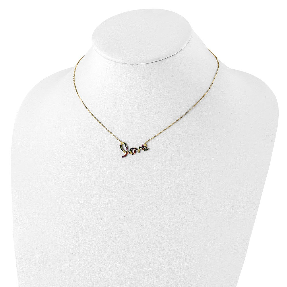 Sterling Silver Prizma Gold-Tone 14K Flash Gold-Plated 16 Inch Colorful Cz Love Necklace With 2 Extender