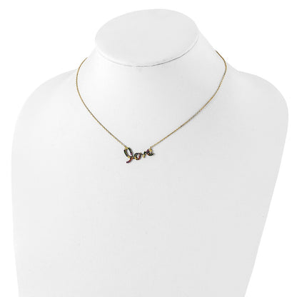 Sterling Silver Prizma Gold-Tone 14K Flash Gold-Plated 16 Inch Colorful Cz Love Necklace With 2 Extender