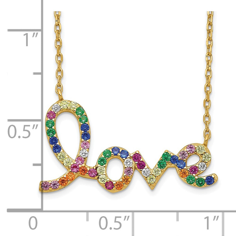 Sterling Silver Prizma Gold-Tone 14K Flash Gold-Plated 16 Inch Colorful Cz Love Necklace With 2 Extender