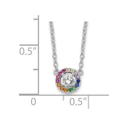 Sterling Silver Prizma Rhodium-Plated 16 Inch White And Colorful Cz Circle Necklace With 2 Extender