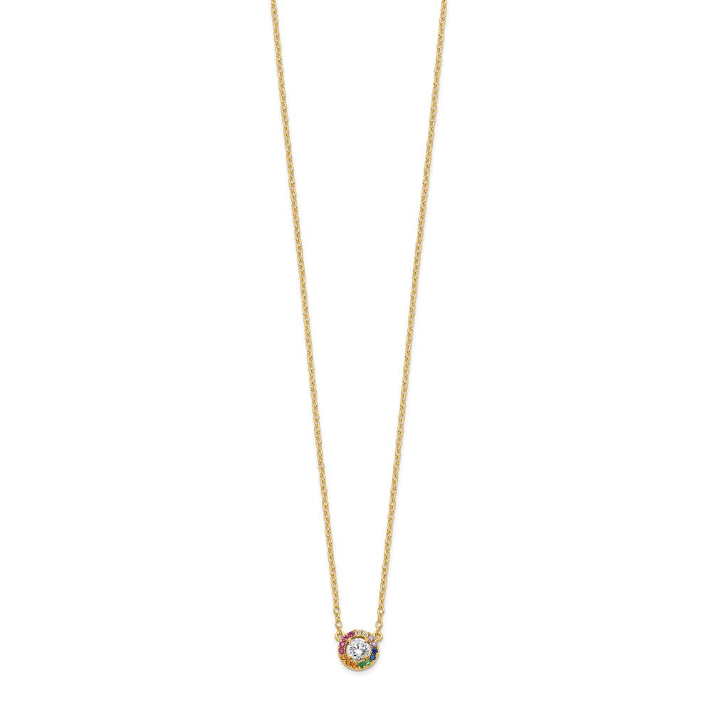 Sterling Silver Prizma Gold-Tone 14K Flash Gold-Plated 16 Inch White And Colorful Cz Circle Necklace With 2 Extender