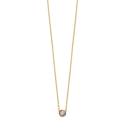 Sterling Silver Prizma Gold-Tone 14K Flash Gold-Plated 16 Inch White And Colorful Cz Circle Necklace With 2 Extender