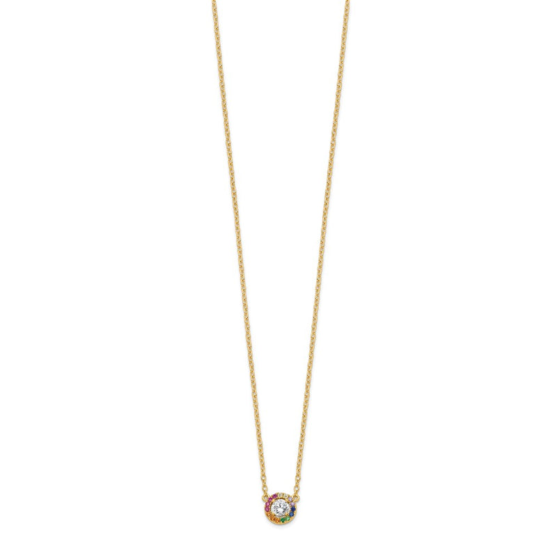 Sterling Silver Prizma Gold-Tone 14K Flash Gold-Plated 16 Inch White And Colorful Cz Circle Necklace With 2 Extender
