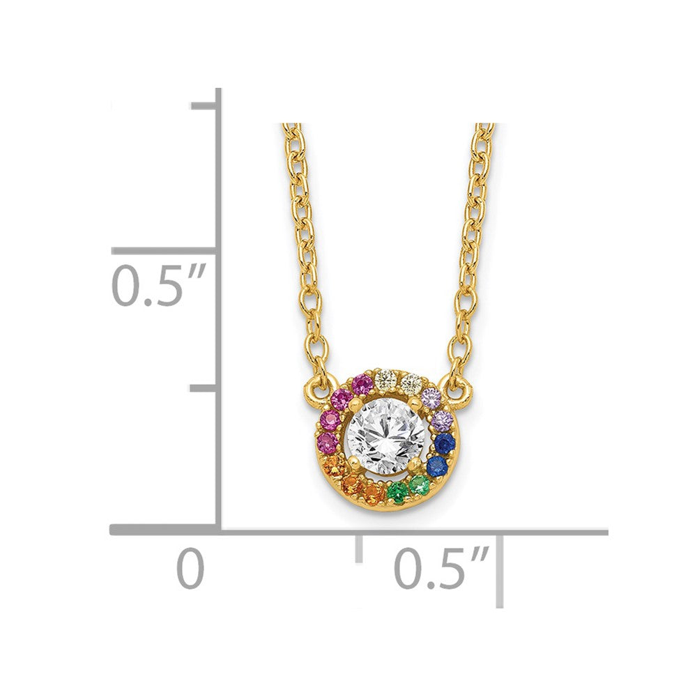 Sterling Silver Prizma Gold-Tone 14K Flash Gold-Plated 16 Inch White And Colorful Cz Circle Necklace With 2 Extender