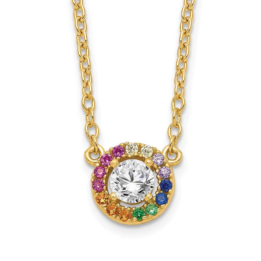 Sterling Silver Prizma Gold-Tone 14K Flash Gold-Plated 16 Inch White And Colorful Cz Circle Necklace With 2 Extender