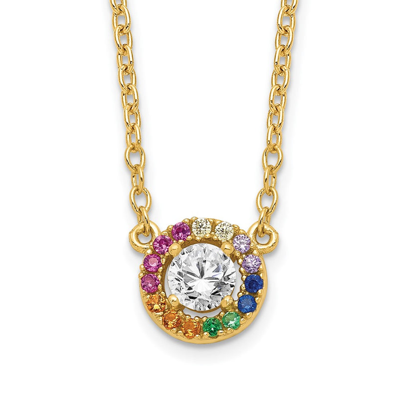 Sterling Silver Prizma Gold-Tone 14K Flash Gold-Plated 16 Inch White And Colorful Cz Circle Necklace With 2 Extender