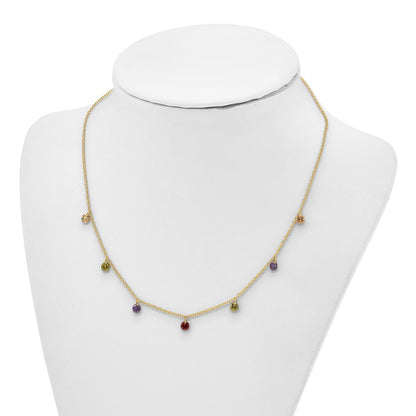 Sterling Silver Prizma Gold-Tone 14K Flash Gold-Plated 16 Inch Dangling Colorful Cz Necklace With 2 Extender