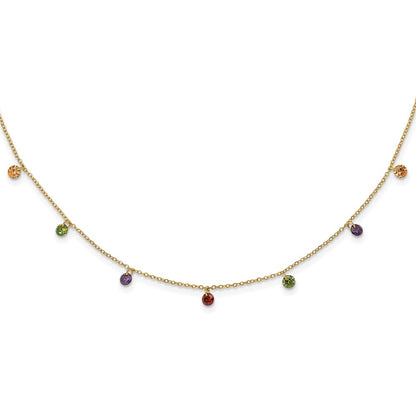 Sterling Silver Prizma Gold-Tone 14K Flash Gold-Plated 16 Inch Dangling Colorful Cz Necklace With 2 Extender