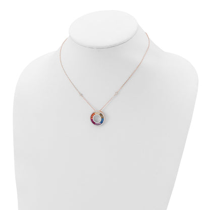 Sterling Silver Prizma Rose-Tone 14K Flash Rose Gold-Plated 16 Inch Colorful Baguettes Cz Circle Necklace With 2 Extender