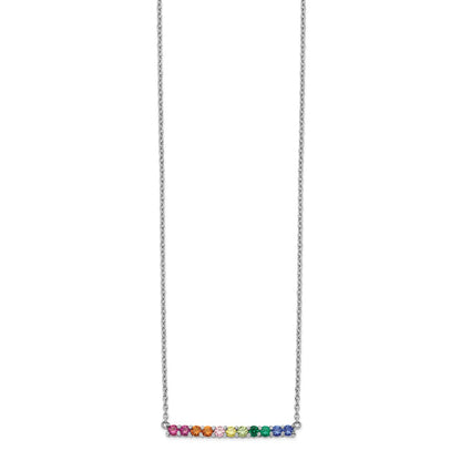 Sterling Silver Prizma Rhodium-Plated 18 Inch With Fancy Lobster Clasp Colorful Cz Bar Necklace