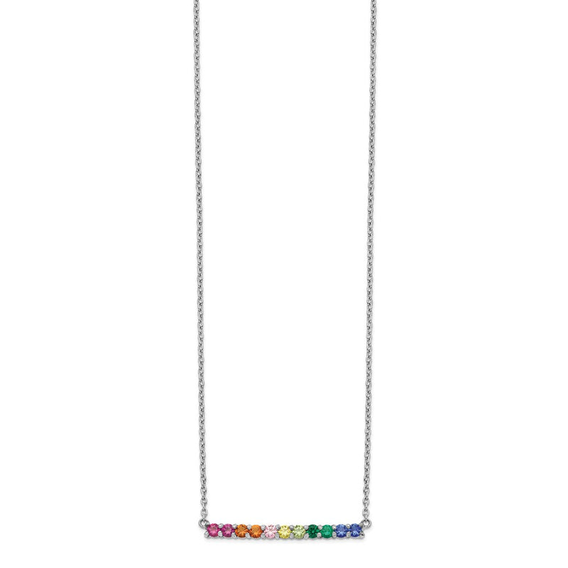 Sterling Silver Prizma Rhodium-Plated 18 Inch With Fancy Lobster Clasp Colorful Cz Bar Necklace