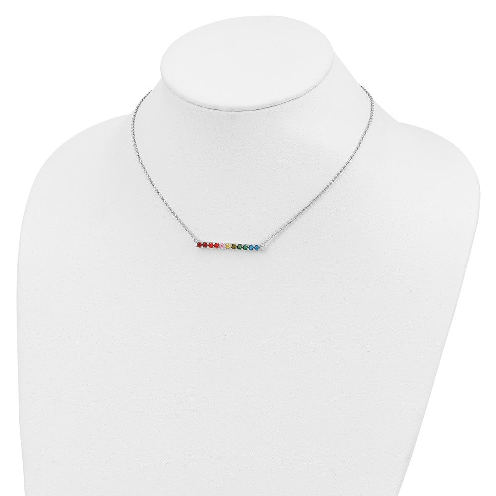 Sterling Silver Prizma Rhodium-Plated 18 Inch With Fancy Lobster Clasp Colorful Cz Bar Necklace