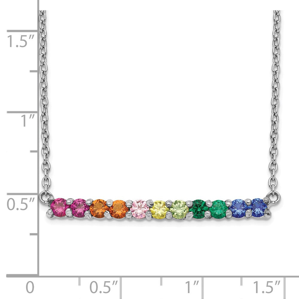 Sterling Silver Prizma Rhodium-Plated 18 Inch With Fancy Lobster Clasp Colorful Cz Bar Necklace