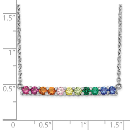 Sterling Silver Prizma Rhodium-Plated 18 Inch With Fancy Lobster Clasp Colorful Cz Bar Necklace