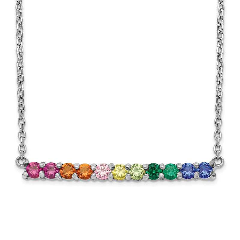 Sterling Silver Prizma Rhodium-Plated 18 Inch With Fancy Lobster Clasp Colorful Cz Bar Necklace