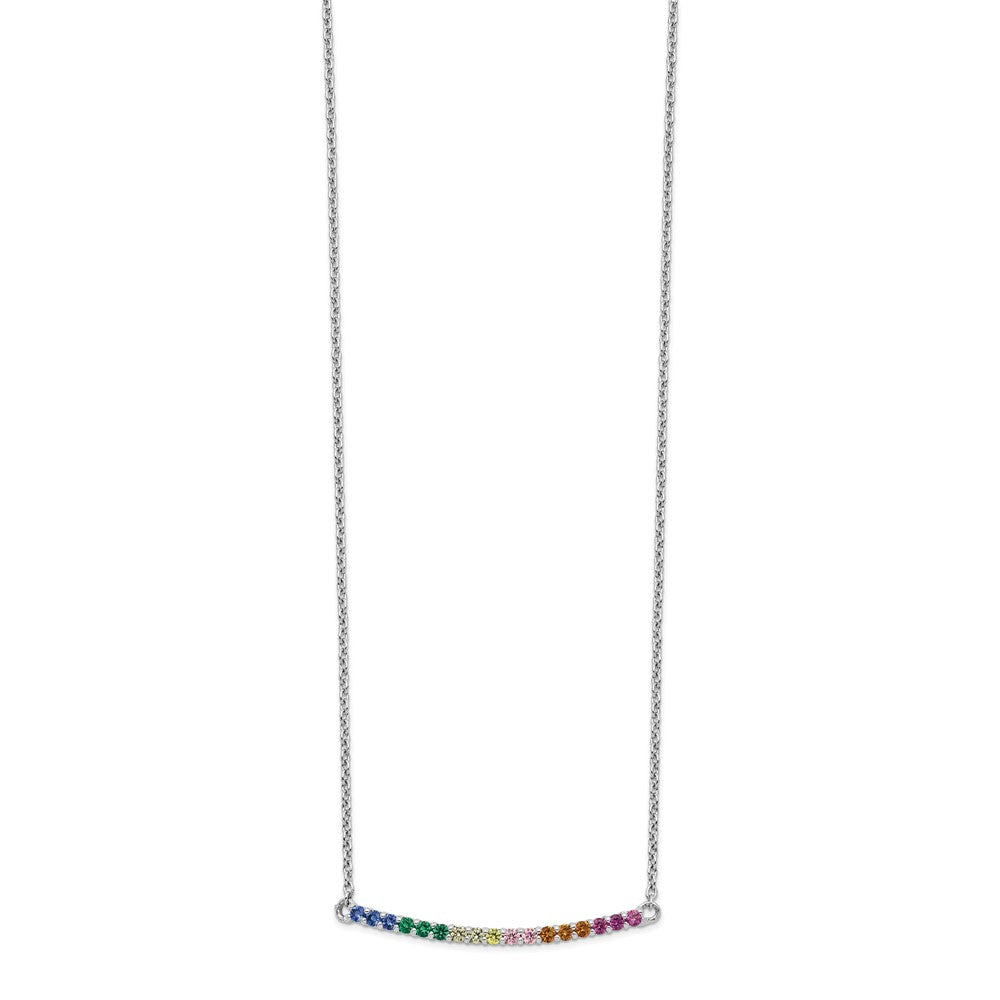 Sterling Silver Prizma Rhodium-Plated 18 Inch Colorful Cz Curved Bar Necklace